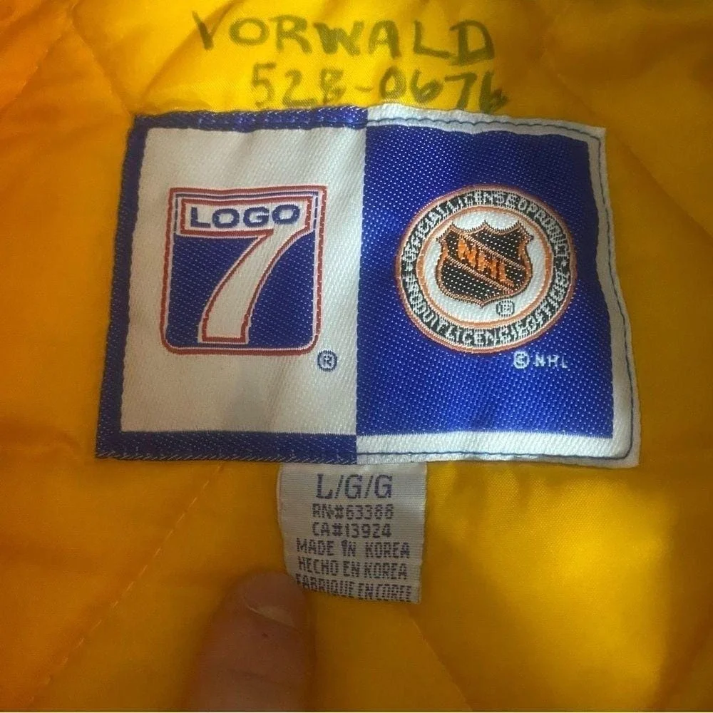 Vintagee St Louis Blues Puffer Jacket Mens Large Blue Gold Logo 7 NWT 90s Coat